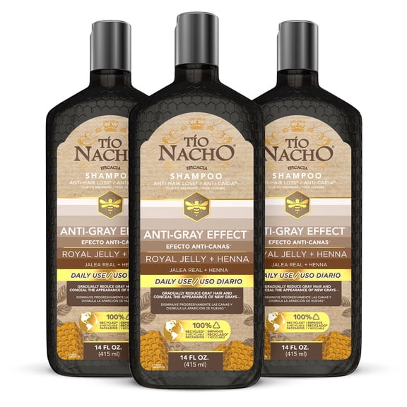 Tio Nacho Anti-Gray Dark hair Dye Shampoo with Henna & Royal Jelly, 14 fl oz (3 Pack)