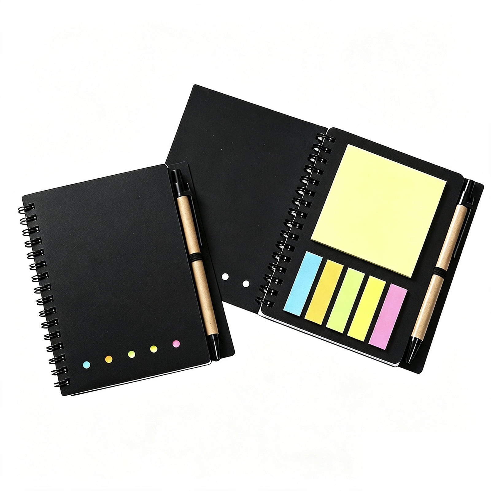 VMWMSSR Spiral Notebook With Sticky Notes Index Tabs And Pen Hardcover Coil Memo Journal Portable Small Notepad For Office Business Supplies(Black-5.71 )