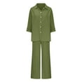 thumbnail image 5 of BLOCLOALO 2 Piece Lounge Set Long Sleeve Collared Shirts Linen Summer Loose Wide Leg Pant Matching Set Plus Size Outfits Button Down Shirts Trendy Business Sets Comfortable Lounge Sets Green 3Xl, 5 of 7