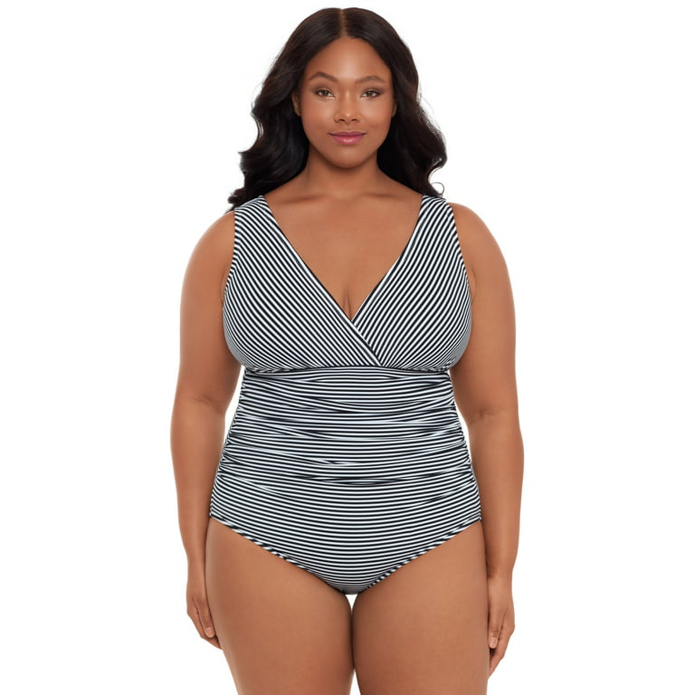 Embrace Your Curves™ by Miracle Brands® Women's and Plus Vanessa V-Neck One  Piece Swimsuit 
