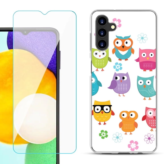 Slim-Fit TPU Fashion Phone Case for Samsung Galaxy A13 5G, with Tempered Glass Screen Protector, by OneToughShield ® - Happy Owl