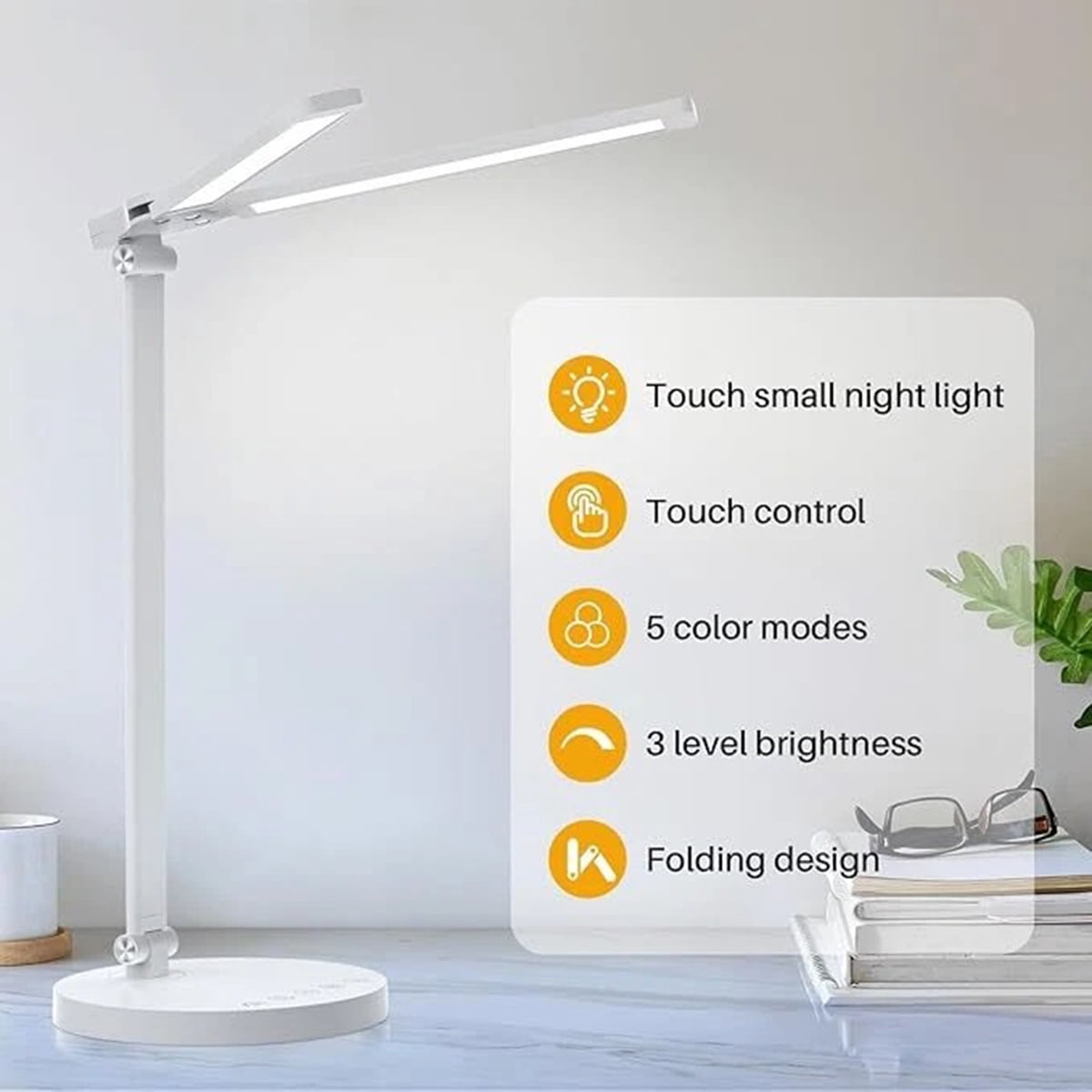 Eurhowing Dual-Head LED Desk Lamp, 10W USB Charging Lamp, 5-Level & Timer Eye-Caring Desk Light for Gaming, Office, Study