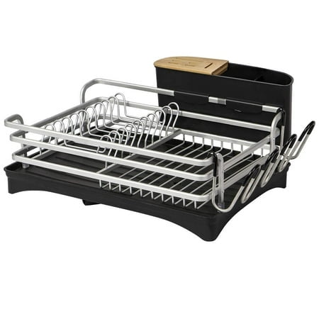 Brian & Dany Aluminum Dish Drying Rack, Dish Racks For Kitchen Counter, Dish Drainer With Removable Cutlery Holder & Cup Holder, Unique 360掳 Swivel Spout Drainboard, 16.5" L X 11.8" W, Silver