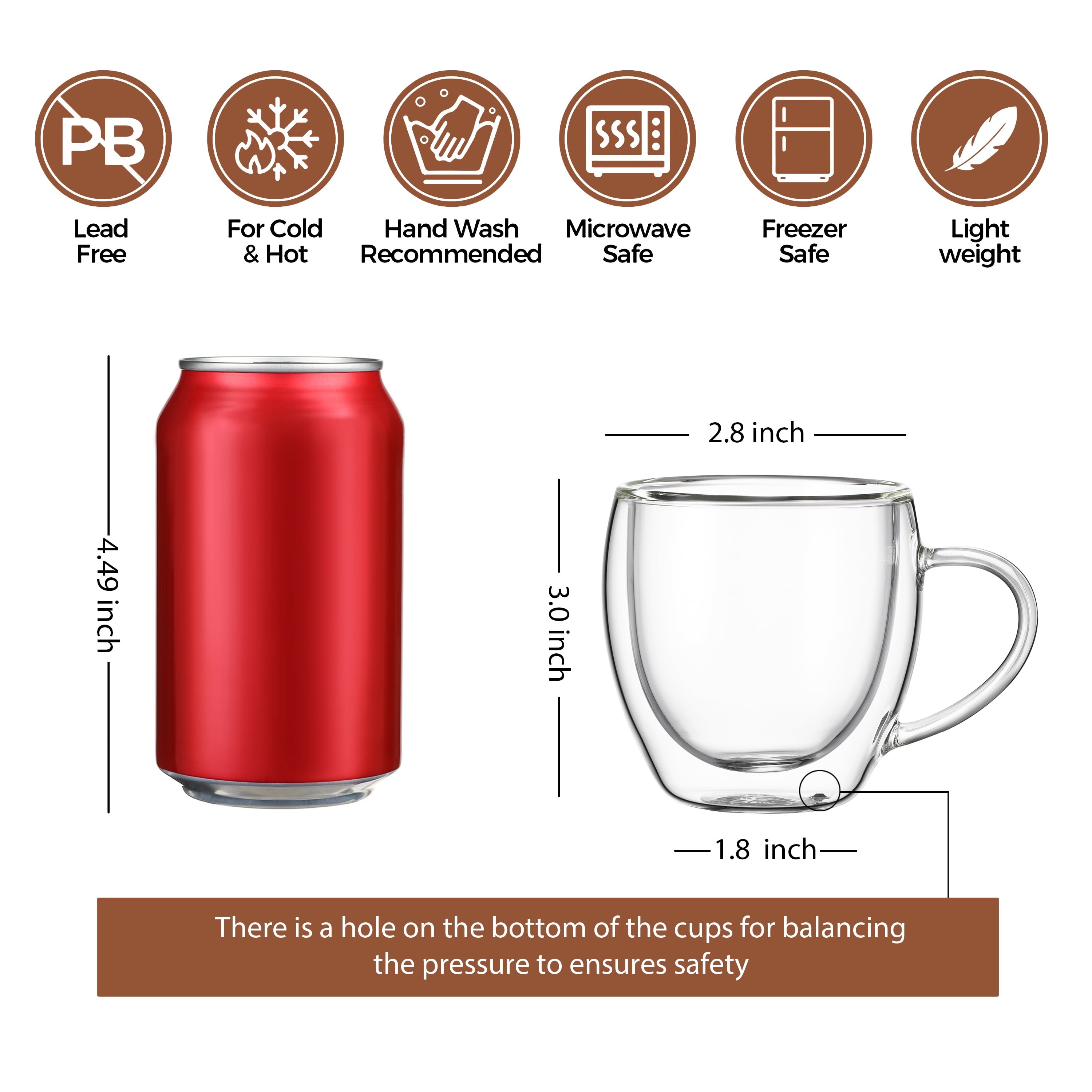 CnGlass 5 oz Borosilicate Glass Double Wall Insulated Coffee Mugs Set of 4  - Walmart.com