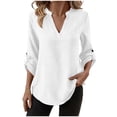 thumbnail image 1 of Camisas de Color Sólido para las Mujeres 3/4 Manga Manga Corta Cuello en V, Blusa Casual para Primavera Verano Diario, 1 of 9
