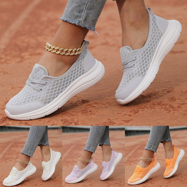 Espadrilles Femmes Chaussures Dames Semelles Souples en Maille Chaussures Décontractées Semelles Plates Chaussures de Marche Chaussures de Course Femmes Orange 38