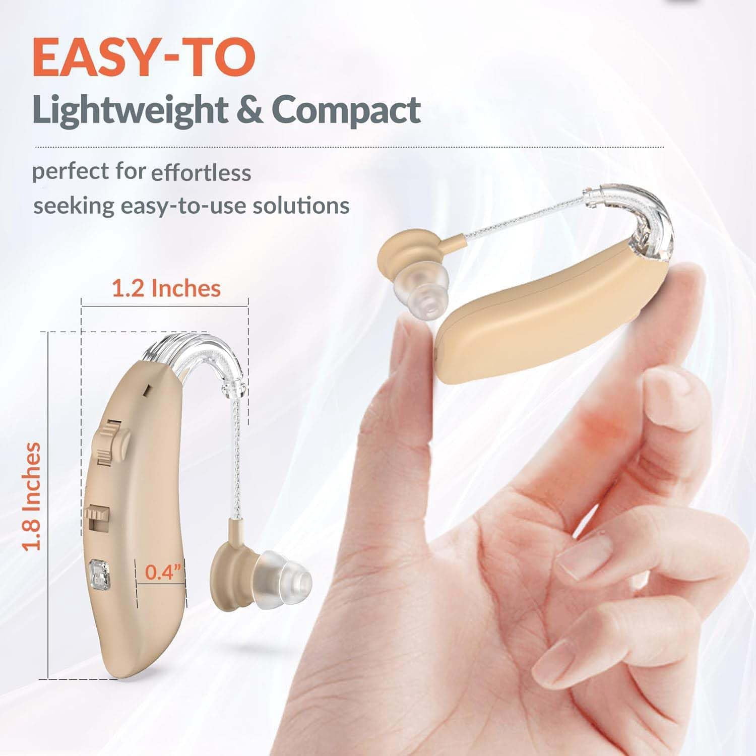 MEDca Rechargeable Hearing Amplifiers for Seniors - Behind-the-Ear Hearing Aid Pair with Intelligent Noise Cancellation, Four Modes, Volume Control, and Charging Case
