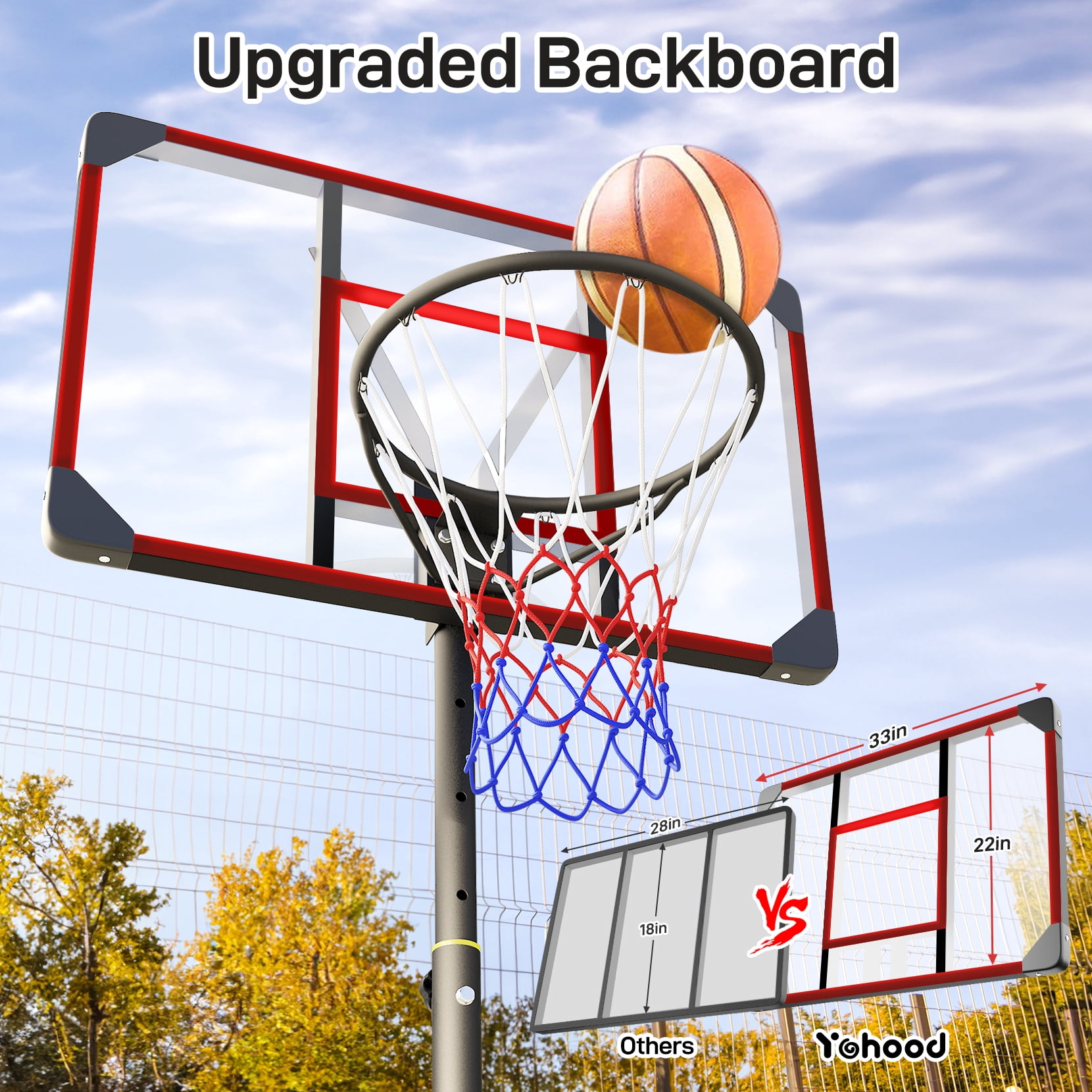 TONBUX Kids Basketball Hoop Outdoor 4.82-8.53ft Adjustable, Portable Basketball Hoops & Goals for Kids/Teenagers/Youth in Backyard/Driveway/Indoor, with Enlarged Base and PC Backboard