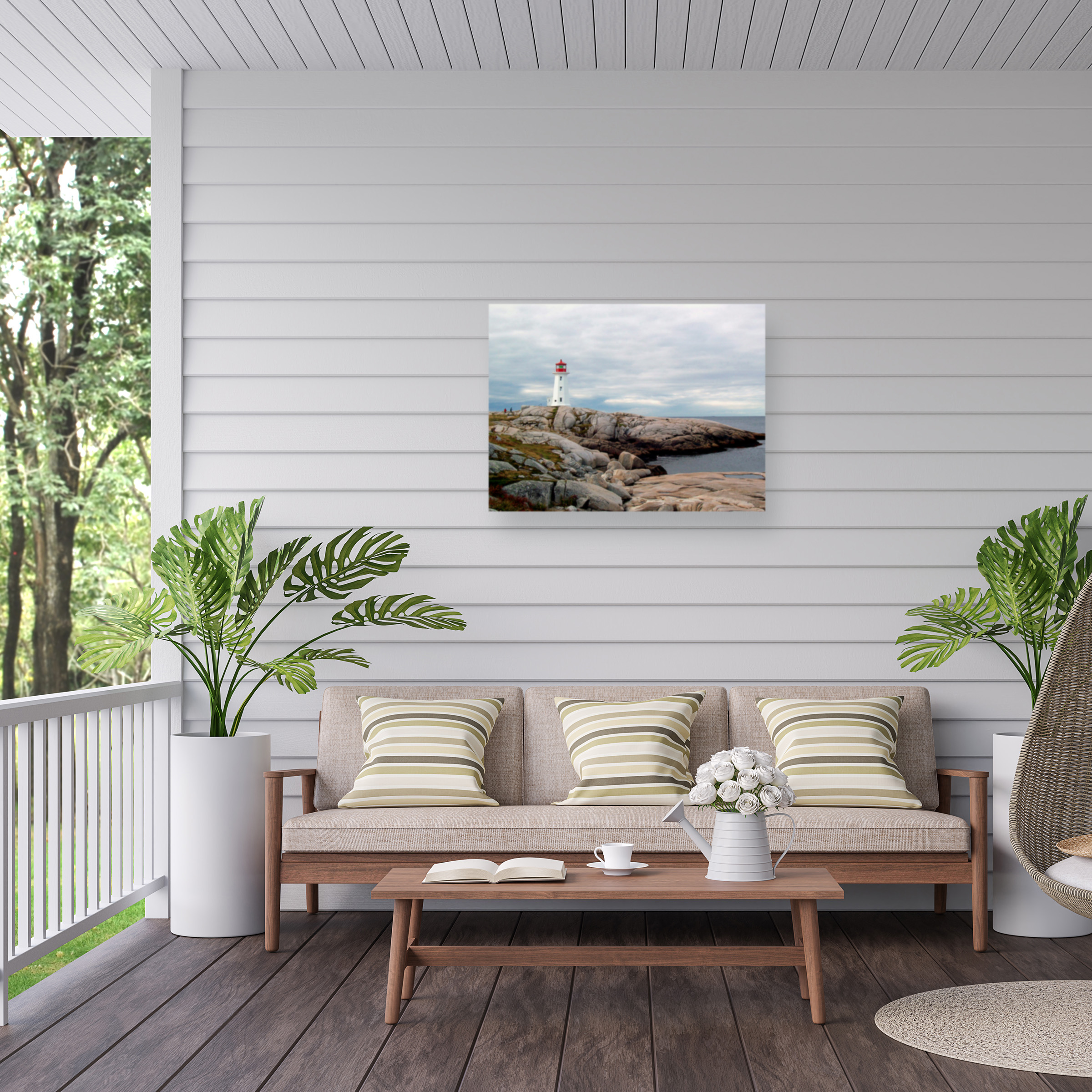 J.D. Mcfarlan 'Peggy's Cove Lighthouse' Outdoor Canvas 14x19