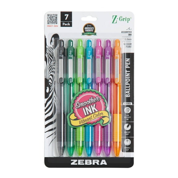 Zebra Z-Grip Retractable Ballpoint 1.0mm Fashion Assorted 7pk
