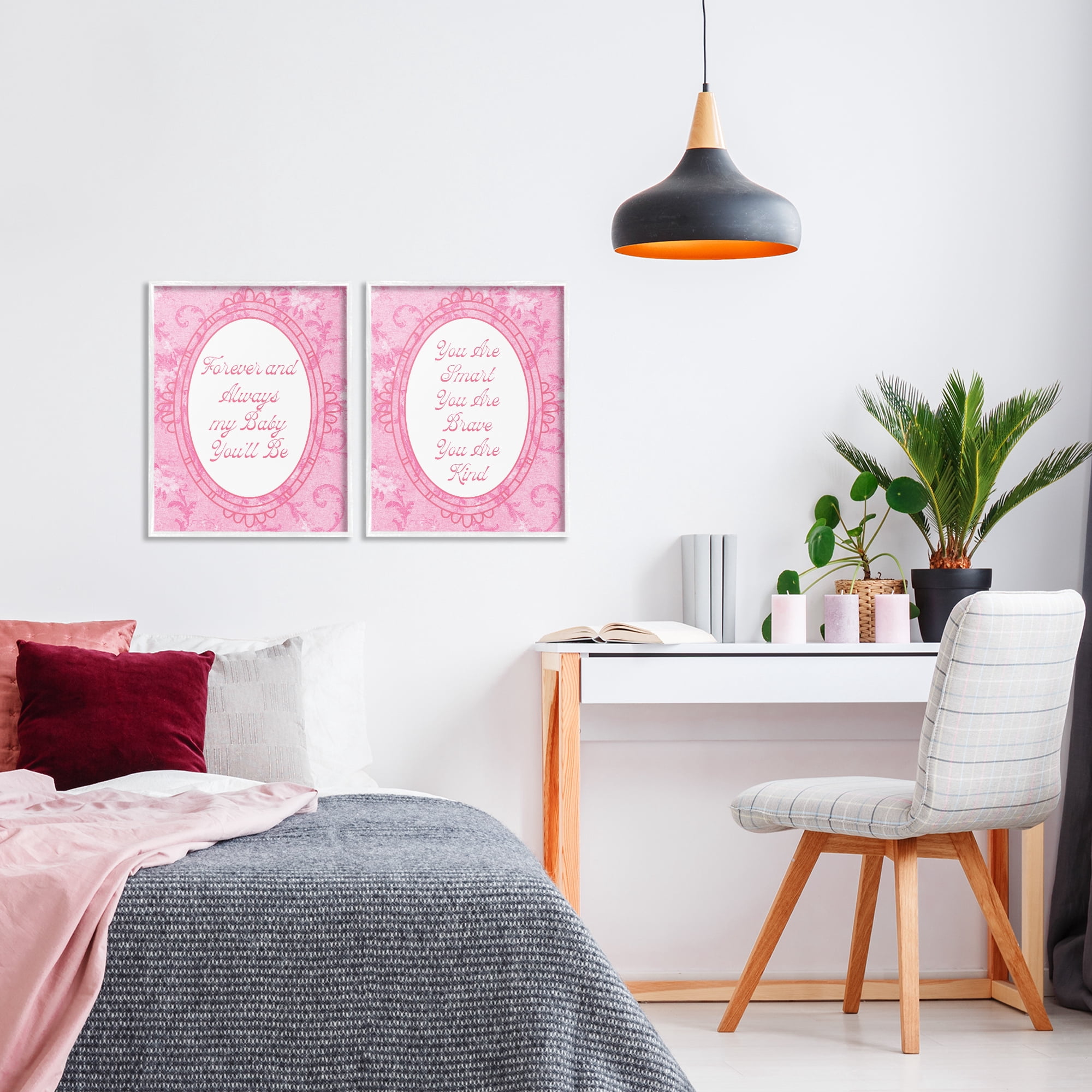 Stupell Industries Loving Pink Ornate Phrases 2 Piece White Framed Giclee Art Set, design by Lil' Rue