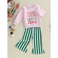 thumbnail image 4 of Toddler Baby Girl Christmas Outfit 6M 12M 18M 24M 3Y 4Y Santa Long Sleeve Sweatshirt Top Bell Bottoms Pants Set Clothes, 4 of 9