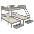 thumbnail image 5 of Solid Wood Triple Bunk Bed, Full Over 2 Twin Bunk Bed with 2 Drawers and Guardrails, 3-in-1 Convertible Bunk Beds for Family, Gray, 5 of 9