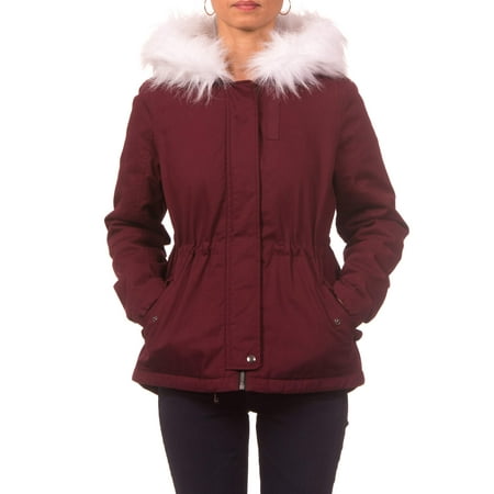 - Pink Platinum Juniors' Twill Anorak Jacket with Plush Lining & Faux Fur-Trimmed Hood