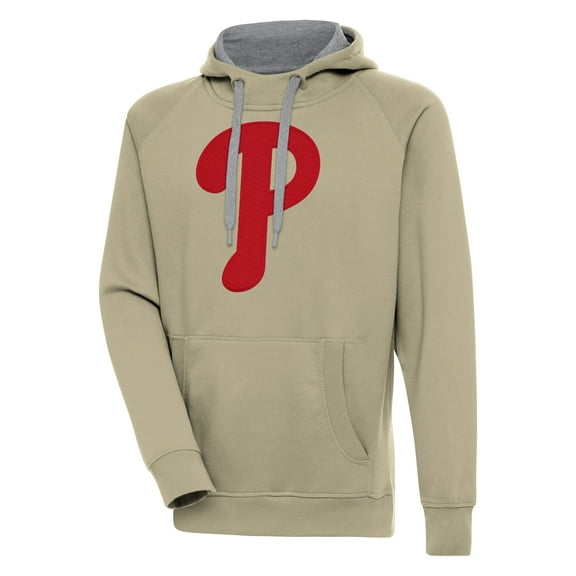 Men's Antigua Khaki Philadelphia Phillies Victory Pullover Hoodie