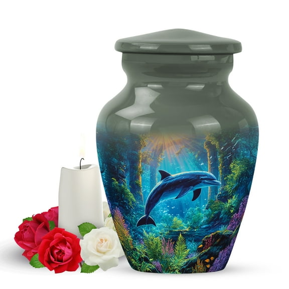 Yatskia Dolphin Small Cremation Urns for Human Ashes Adult Dad, Mini Blue Memorial Keepsake Urn for Ashes Adult Mom, (Classic Pack of 1, 3 Inch)