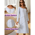 thumbnail image 5 of Gleelaud Women Long Sleeve Button V Neck Ribbed Knit Elegant Loose Fit Fall Midi Dress Trendy Dresses Purple, 5 of 6