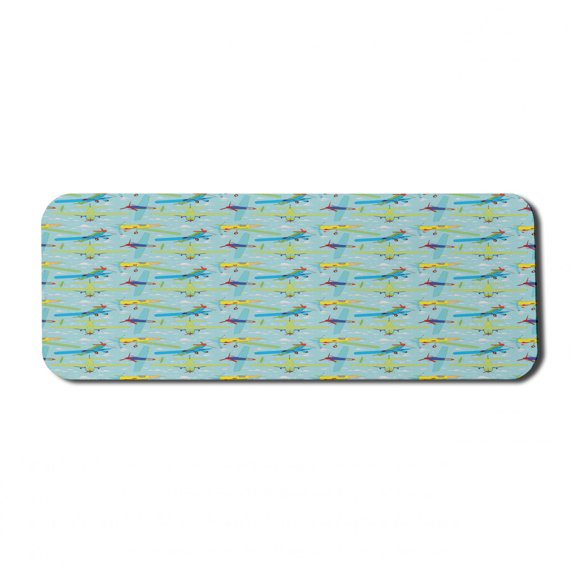 Cartoon Airplane Computer Mouse Pad, Cloudy Sky Background with Vibrant Colored Aircraft Style Design, Rectangle Non-Slip Rubber Mousepad Large, 31" x 12" Gaming Size, Multicolor, by Ambesonne
