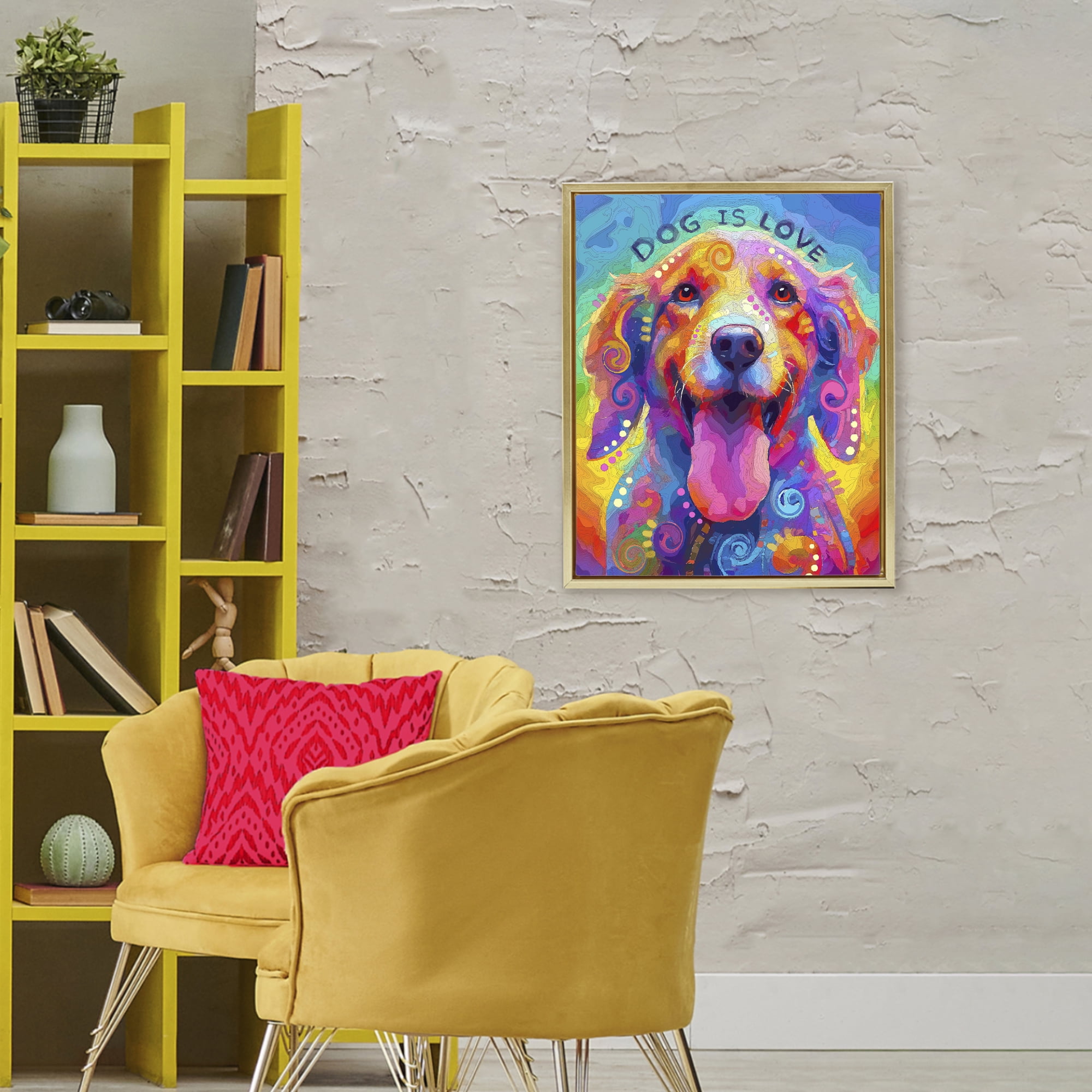 Dog Is Love Swirled Pattern Gold Framed Floater Canvas Wall Art, design by Dean Russo- Evolution Collection