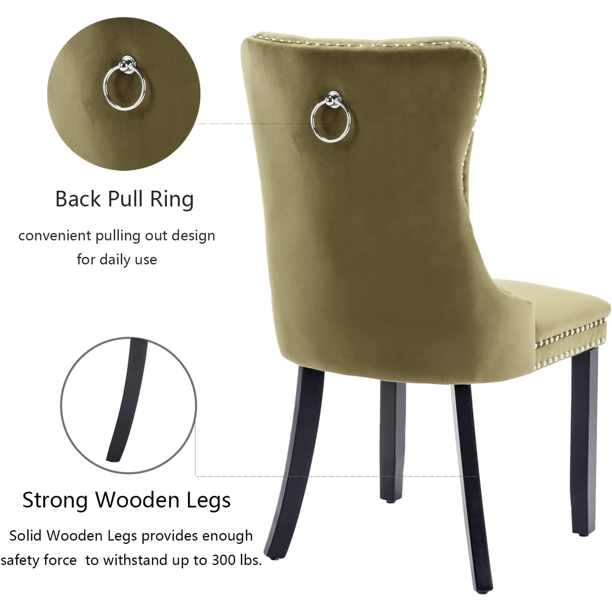 Dining Chairs Set of 2, Upholstered High-End Tufted Dining Room Chair with Back Ring and Nailhead Trim, Modern Velvet Kitchen Chairs with Solid Wood Legs for Kitchen, Home,Olive-Green