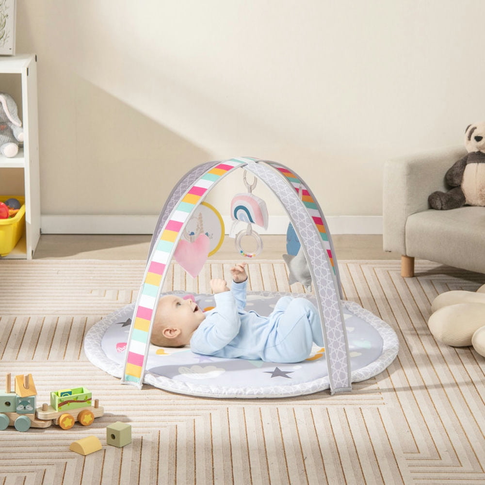 YYAo Baby Gym Play Mat, Baby Playmat Activity Center,Baby Play Gym Mat 7-in-1 Tummy Time Activity Mat with 5 Detachable Toys-Multicolor