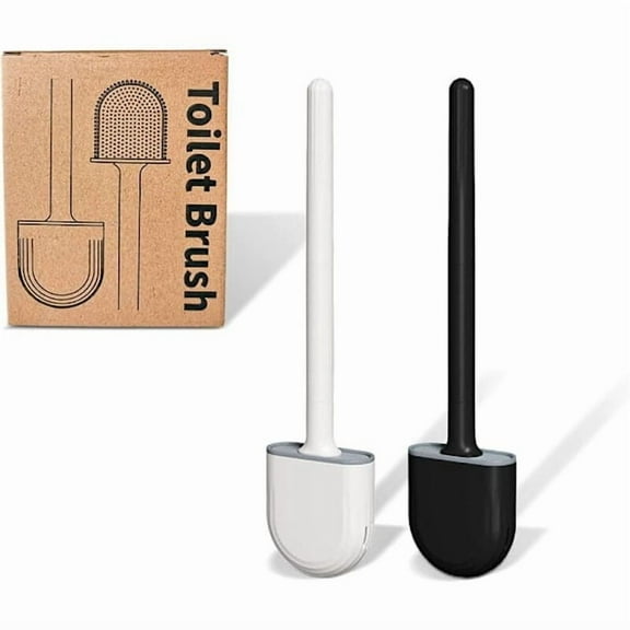 2-pack white black silicone flat toilet brush, toilet brush and holder, wall-mounted toilet brush, soft gel brush head with no dead space