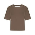 thumbnail image 3 of Hfyihgf Cotton Tshirts for Women Drop Shoulder Round Neck Oversized Crop Tops Solid Color Workout Basic Tees Blouse(Brown,L), 3 of 5