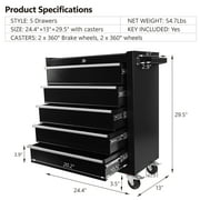 POVANLI 5 Drawers Rolling Tool Chest Cabinet with Wheels, Tool Storage Cabinet and Tool Box Organizer for Garage Warehouse Workshop, Black