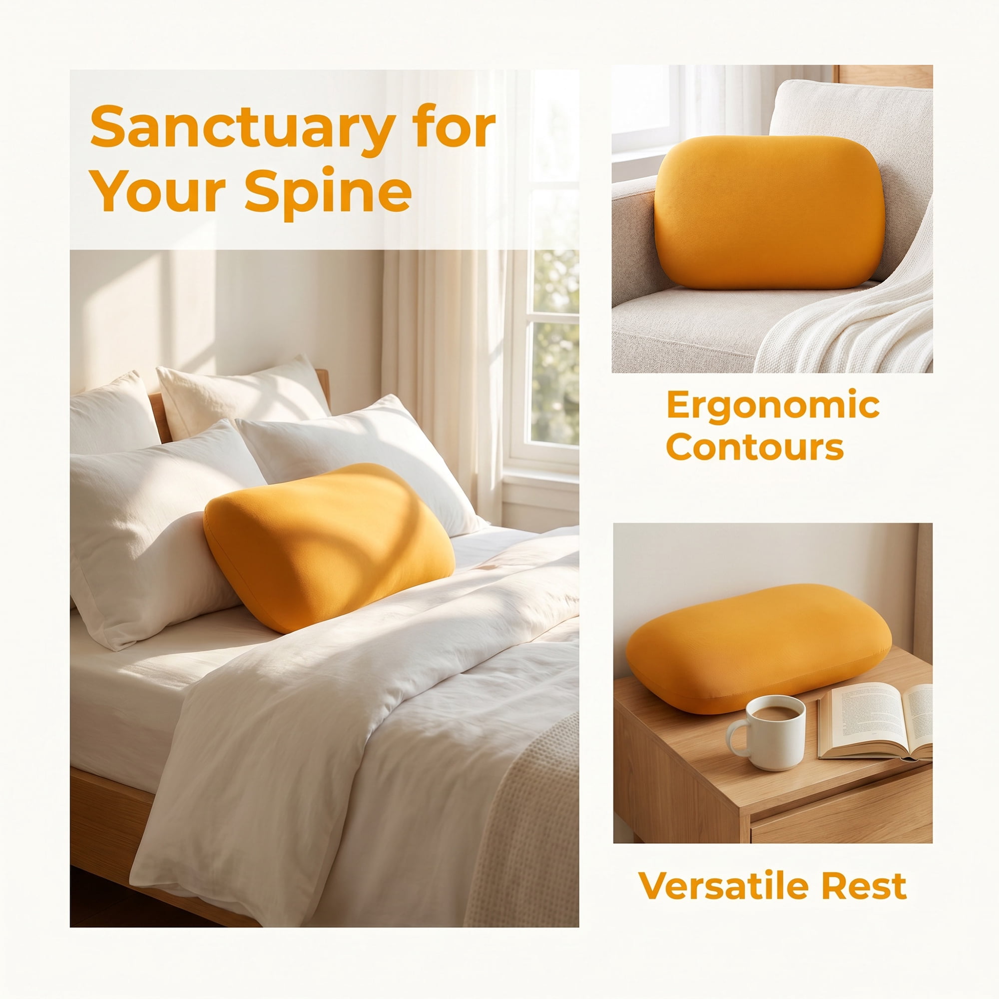 Unique Bargains Lumbar Support Pillow  Memory Foam Back Support Yellow 15"x10.2"x3.9"