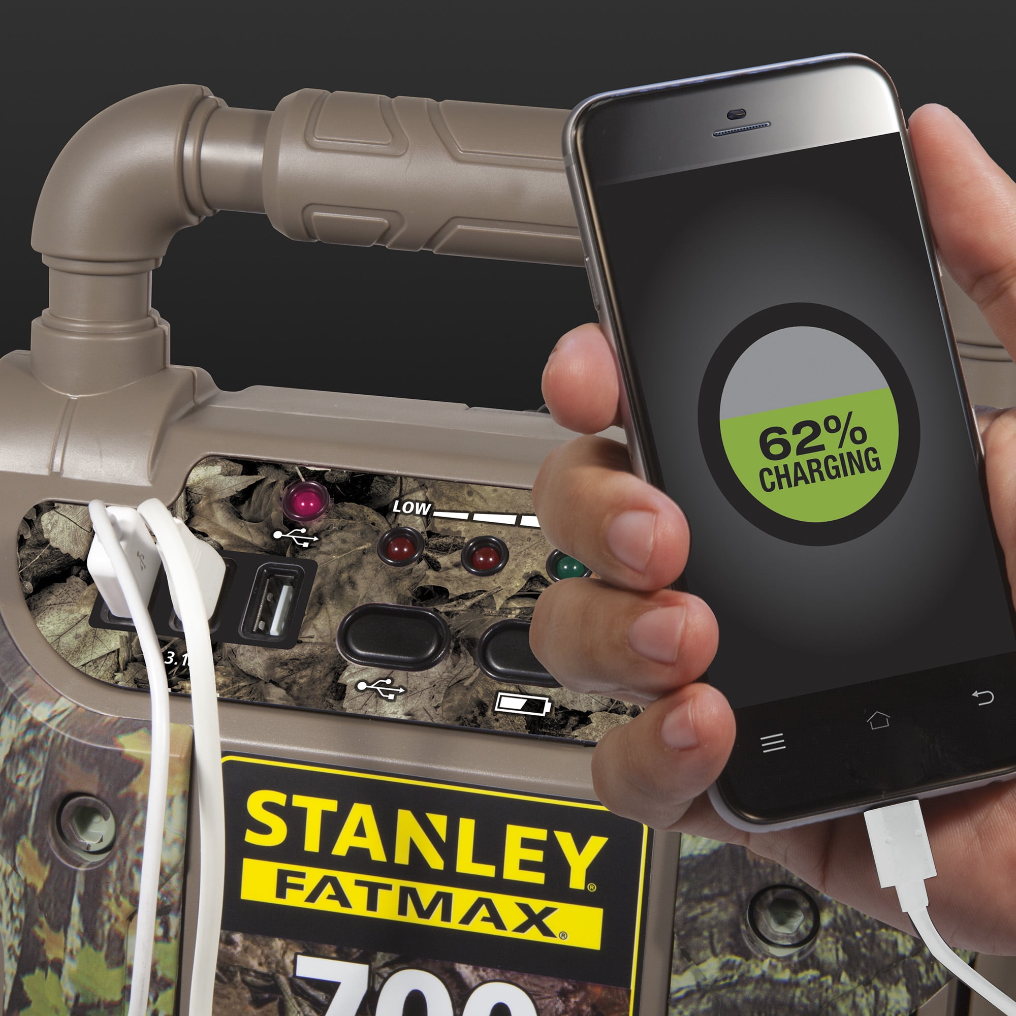 STANLEY 700 Amp Camo Jump Starter with Air Compressor