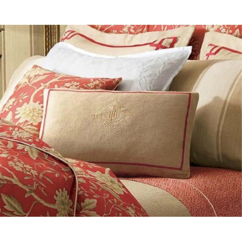 Lauren by Ralph Lauren Bedding Villa Camelia Natural Applique Crest Throw Pillow 15 x 20 inches