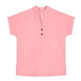 thumbnail image 4 of HomeGardon Linen Shirts for Girls Cotton Button Blouse Casual V Neck Short Sleeve Shirt Side Slip Loose Fit Top Soft Summer,Pink, 4 of 9