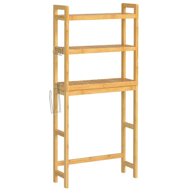 SONGMICS Mueble para Inodoro, Estante sobre Inodoro, Estantería de 3 Niveles, Estante Ajustable, Beige Natural