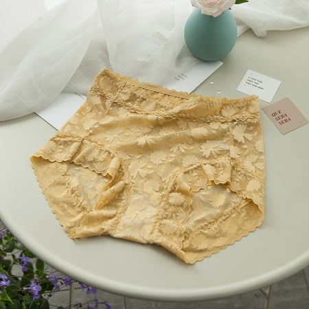 Goodeals High Rise Briefs for Women Tummy Control Undies Comfort Full Coverage Daily Panty Ladies Elegant Pretty Lace Lingerie(Yellow L)Reduced
