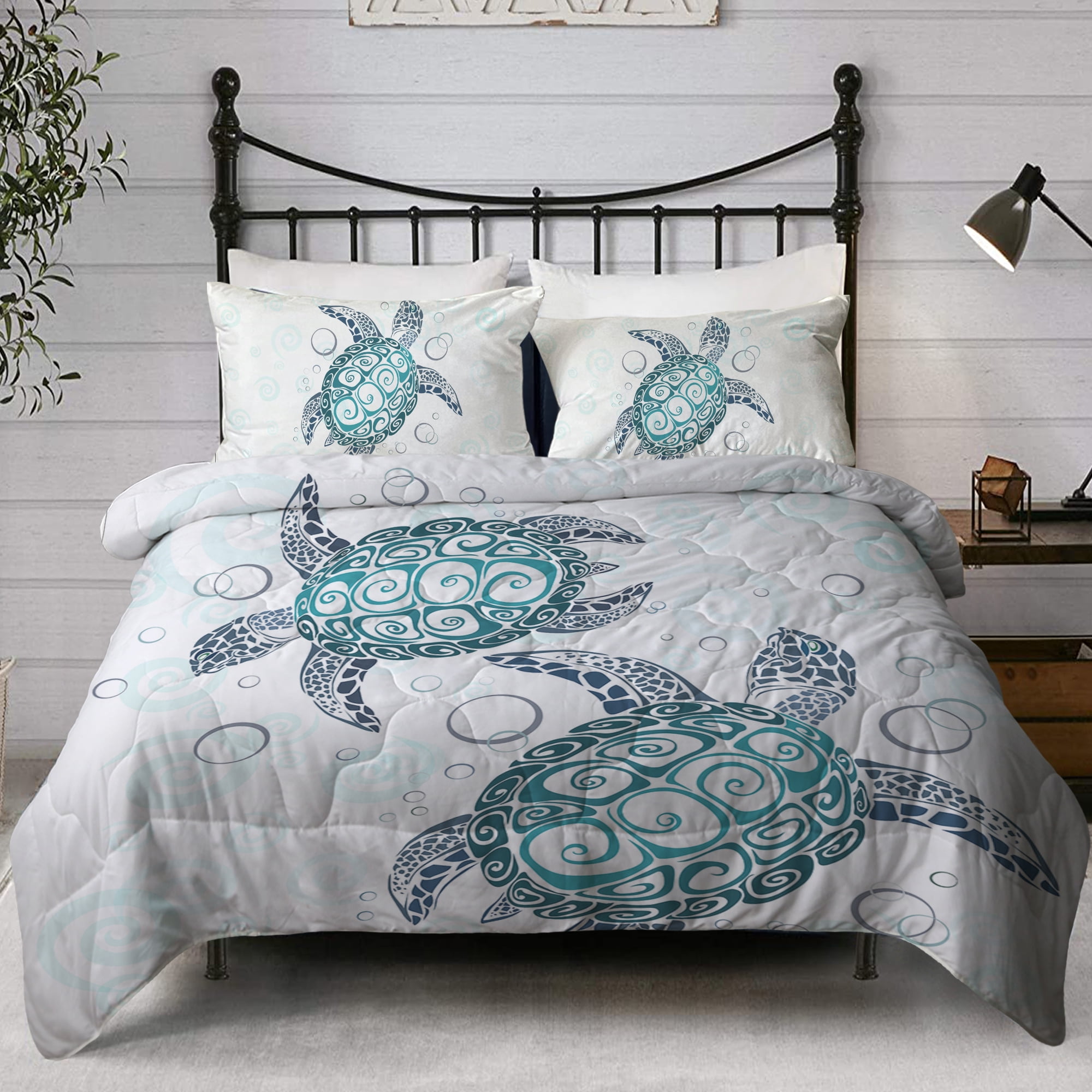 Arightex Kids Bedding Comforter Ocean Sea Turtle Printed Twin 4Pieces