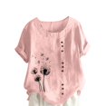 thumbnail image 4 of T Shirts For Women Womens Tops Cotton Linen Shirts Summer Casual Boho Floral Short Sleeve Blouse Oversized Loose Tunic Tops, 4 of 5