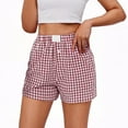 thumbnail image 2 of Wowcloth Fashion Women's Summer Elastic Waist Plaid Shorts with Pockets & Buttons, Comfortable Casual Solid-Like Cotton-Linen Pants, 2 of 7