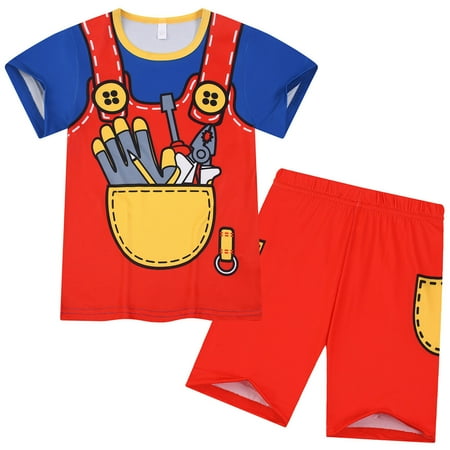 Confree Toddler Boy Outfit Graphic Print Short Sleeved Outfits Summer Playwear Fashion Soft Comfortable Little Boys Tops And Shorts Set Size 3-4 Years Red