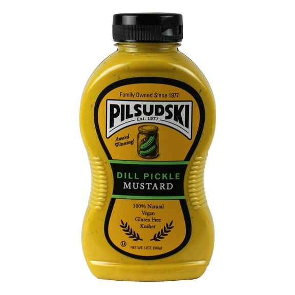 Pilsudski Dill Pickle Mustard with Garlic 12 oz Gluten Free Vegan Kosher All Natural