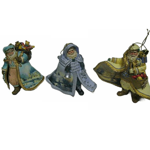 The Bradford Exchange Issue #3 Victorian Santas Old World Santa Ornaments Set of 3 Christmas Decoration by Thomas Kinkade 4-inches