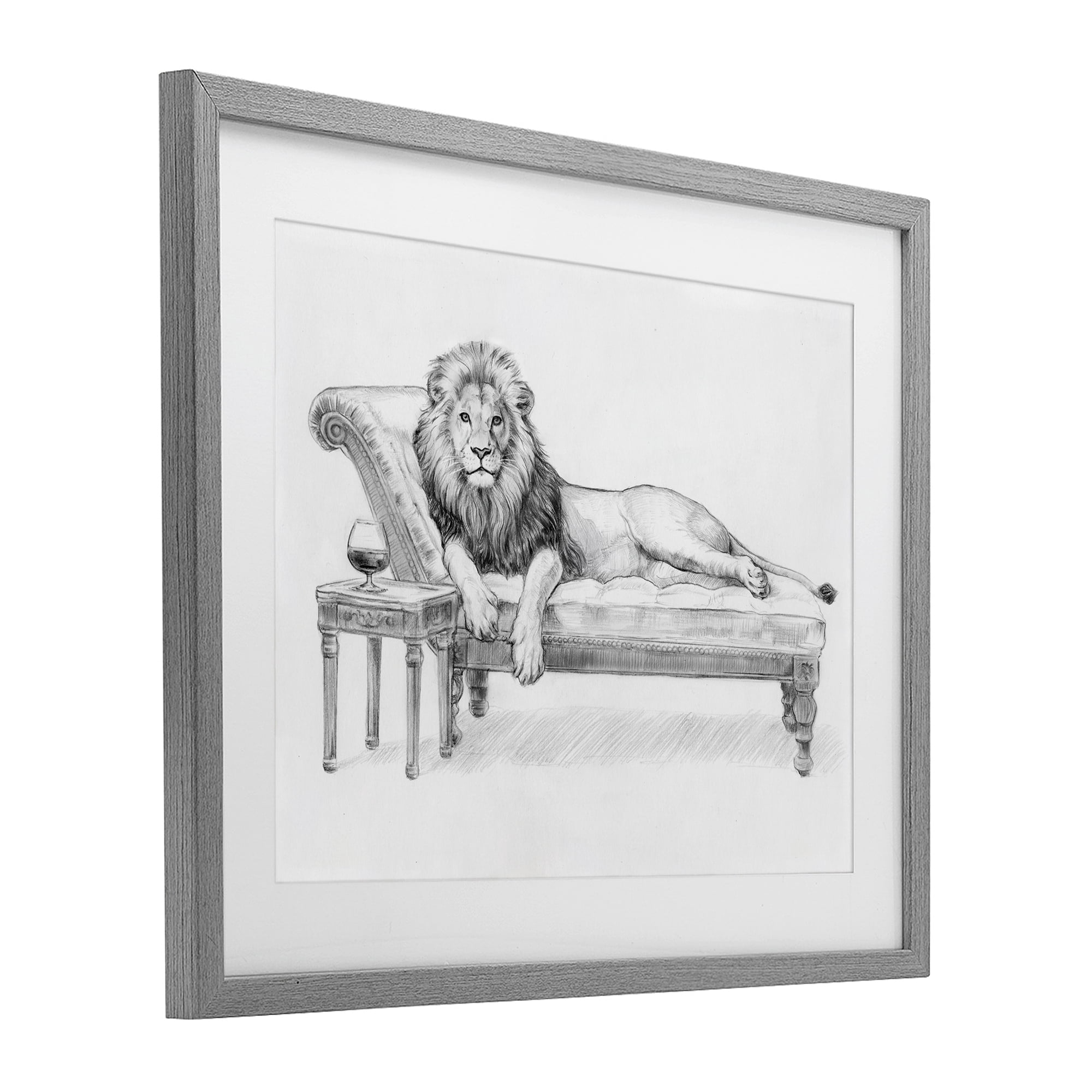 Stupell Industries Lounging Beast Lion Gray Framed Print Under Glass, design by Victoria Barnes