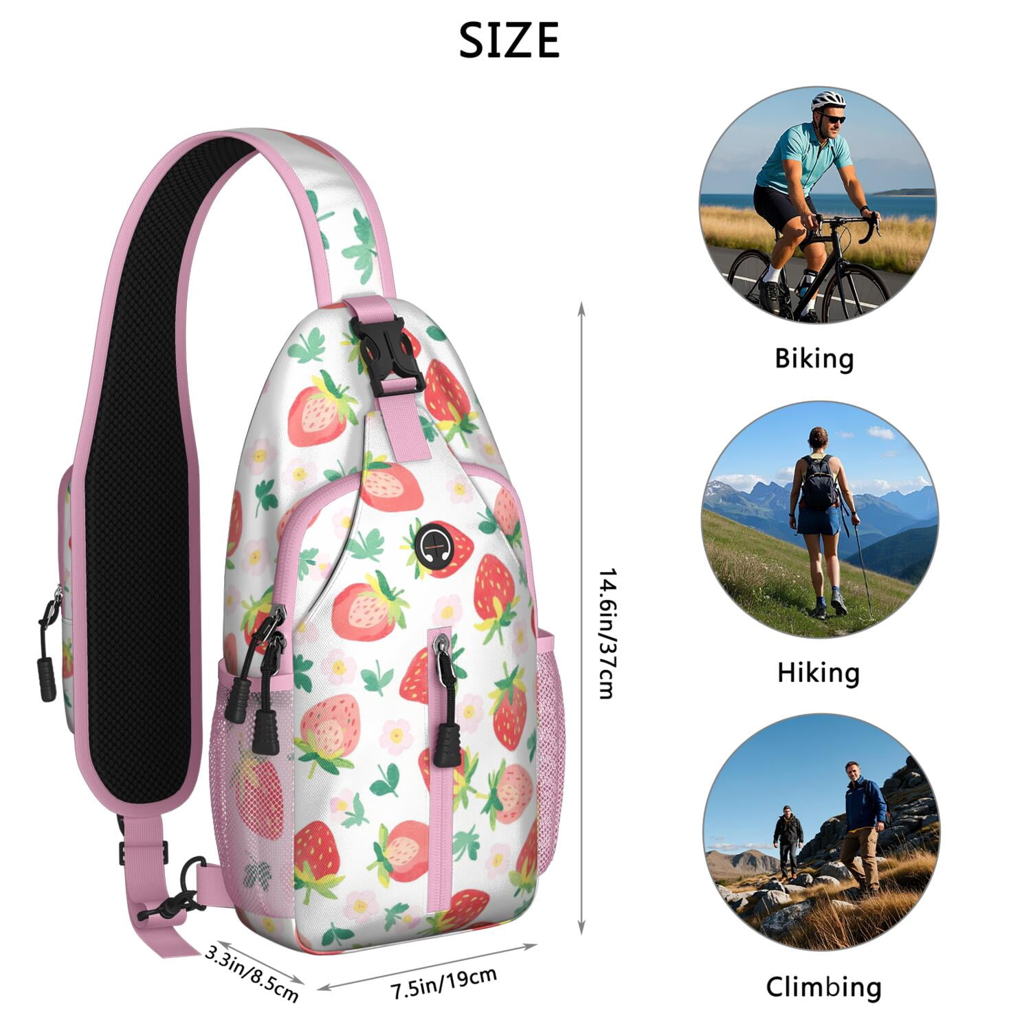 Travel Sling Bag Strawberry Fruit Travel Sling Bag Travel Bag Hiking Bag for Men Women