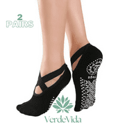VerdeVida: 2 Pairs of Black Yoga Socks for Women Non-Slip Grips & Straps, Ideal for Pilates, Pure Barre, Ballet, Dance, Barefoot Workout