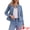 Light Blue, variant on Women's Peplum Hem Button Down Collarless Jean Jacket XL Blue