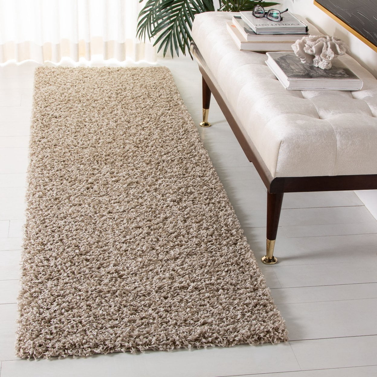 SAFAVIEH Athens Lavena Solid Shag Area Rug, Beige, 6'7" x 6'7" Square