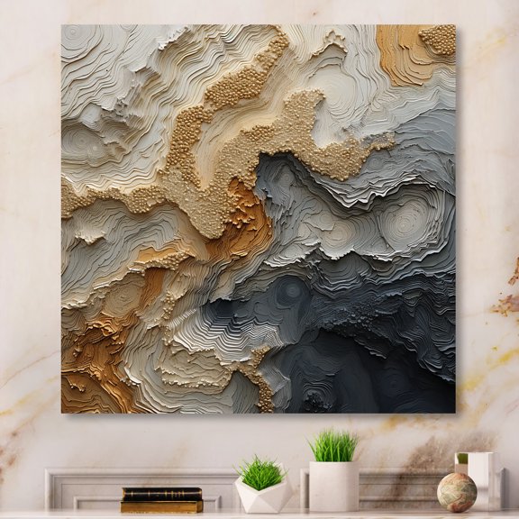Designart "Spiraling Gold And Beige River" Abstract Painting Canvas Wall Art