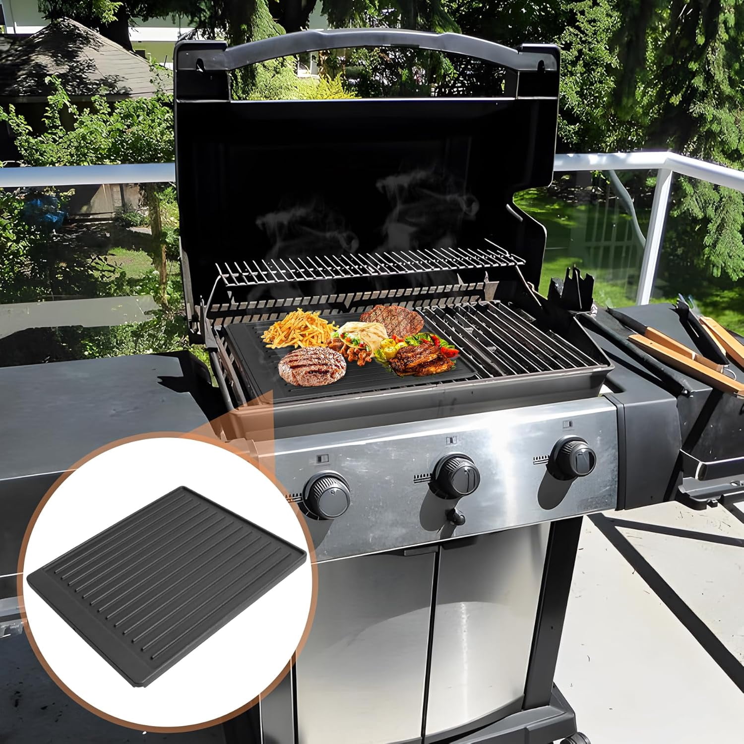 2-in-1 Reversible Cast Iron Griddle for Gas Stove, Grill, and Oven - 15x12.8 Inches