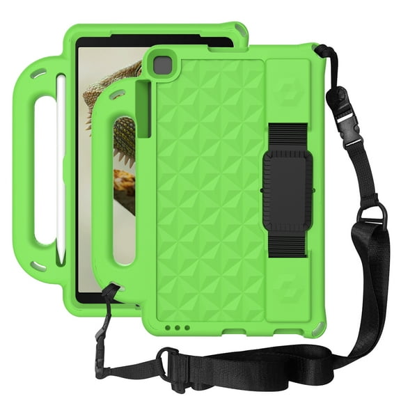Feishell For Samsung Galaxy Tab A 10.1 Inch (2019) SM-T510/T515 with Pencil Holder Adjustable Shoulder/Hand Strap Kickstand Rubber Three Layer Convertible Handle Cover Kids Friendly, Green