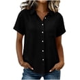 thumbnail image 3 of Plus Size Women's Loose Fit Short Sleeve Button Down Collared Pocket Blouses Shirts Casual Tops Comfy Lightweight Work Office Summer Outfits | CSEONE,Black 2XL, 3 of 9