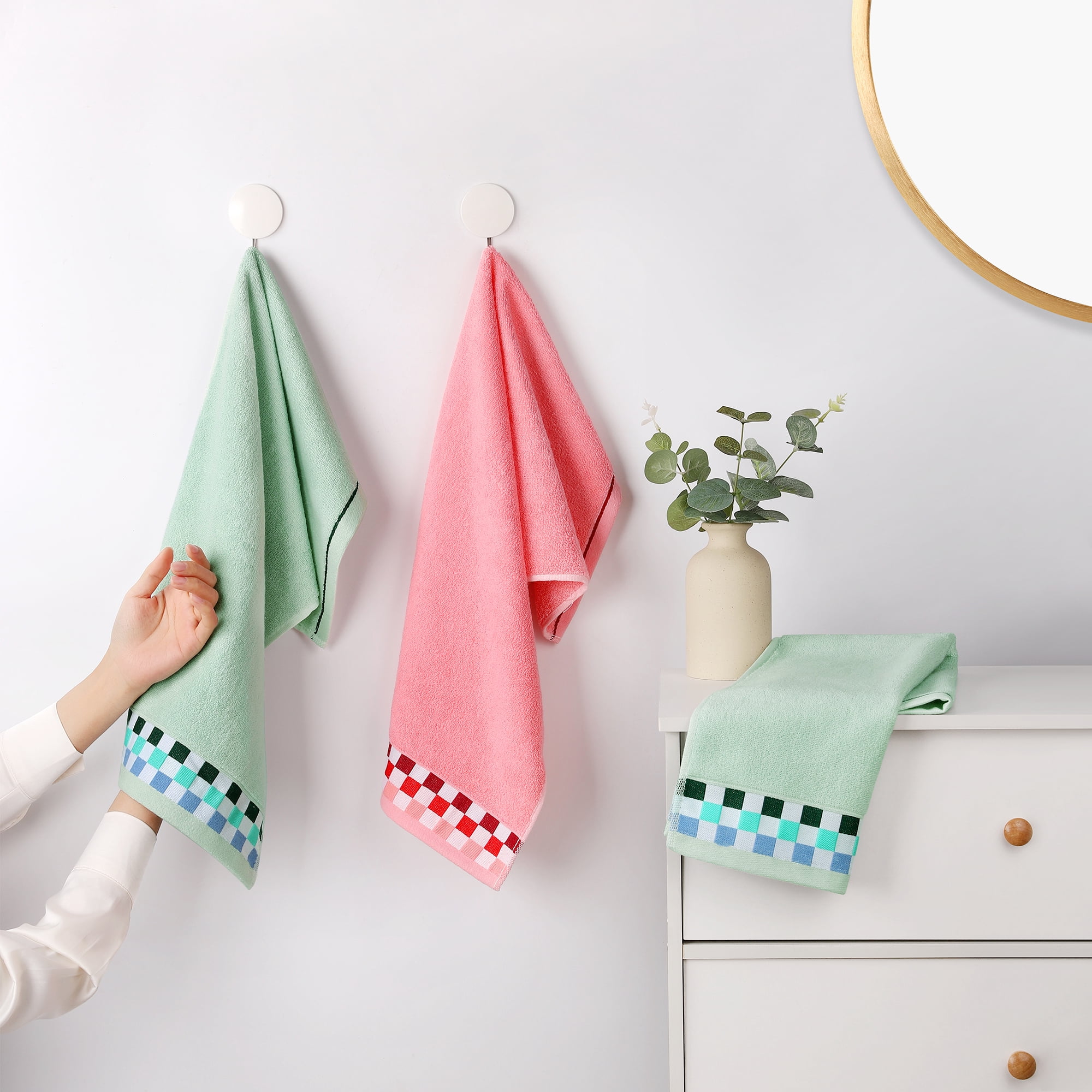 Unique Bargains Cotton Striped Absorbent Soft Hands Face Towel Light Green 2-Piece